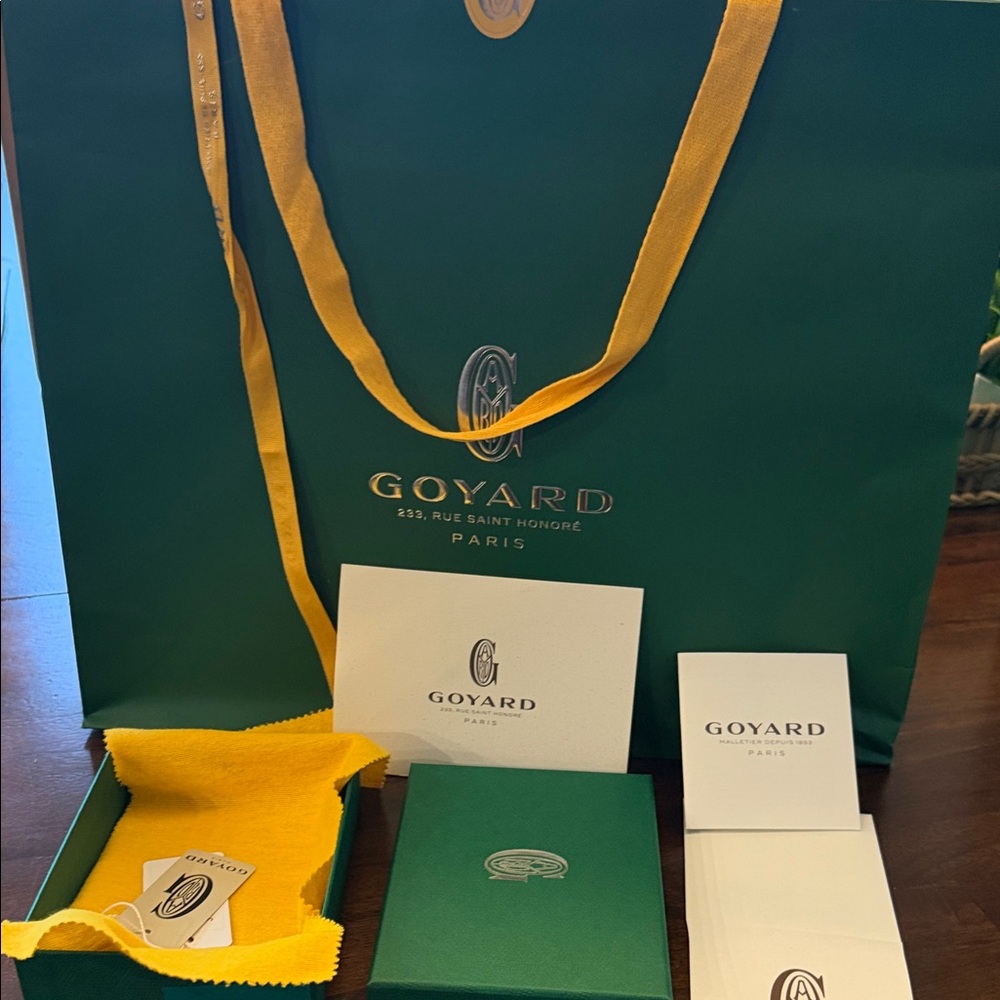 Goyard Green Gift Bag with Yellow Ribbon and Branded Cards